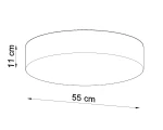 Plafon Arena 55, okrągły, biały, o średnicy 55 cm i wysokości 11 cm, w kształcie płaskiej tarczy. Produkt widoczny z boku, ukazujący minimalistyczny design, idealny do nowoczesnych wnętrz.