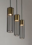 Lampa wisząca Fobia 3-punktowa w kolorze czarnym i złotym. Składa się z trzech cylindrycznych kloszy z metalowymi, szczelinowymi osłonami. Produkt zawieszony na czarnych przewodach, w eleganckim, nowoczesnym stylu, idealny do wnętrz.
