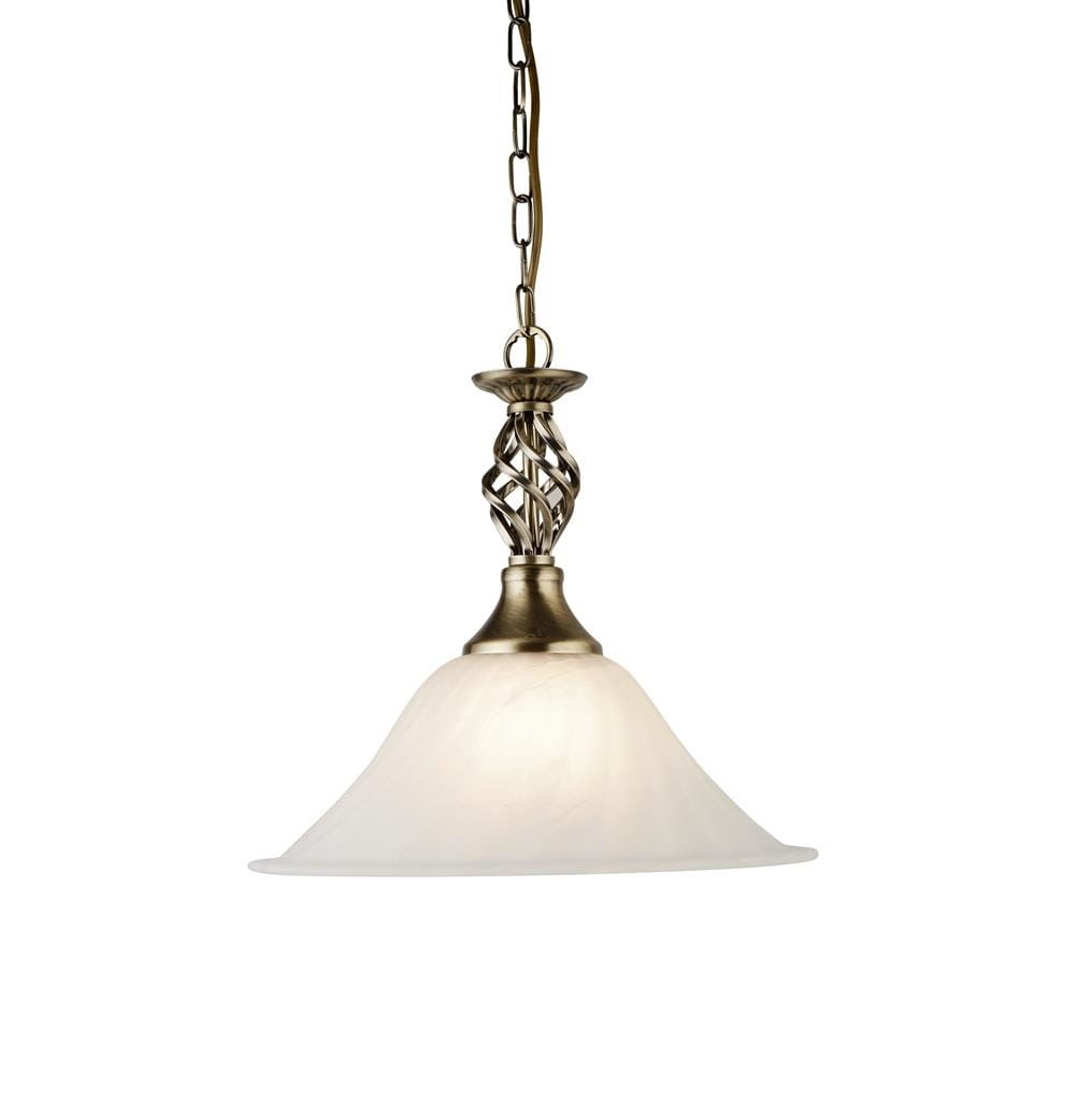 Lampa wisząca Cameroon 1-punktowa w antycznym mosiądzu. Szklany klosz o delikatnym kształcie, z dekoracyjnym elementem na górze. Długa, metalowa zawieszenie w formie łańcucha. Idealna do aranżacji wnętrz.