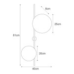 Kinkiet 2-punktowy w kolorze czarnym, z dwoma okrągłymi kloszami o średnicy 20 cm, umieszczonymi na prostym, pionowym stelażu. Wymiary: wysokość 81 cm, szerokość 40 cm, głębokość 8 cm. Prosty, nowoczesny design.