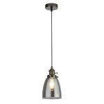 Czarna lampa wisząca Camden 1-punktowa z przydymionym kloszem, zawieszona na cienkim przewodzie. Klosz ma kształt stożka, a w środku znajduje się żarówka. Montaż sufitowy z metalowym wykończeniem.