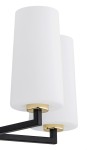 Lampa wisząca Camelot Plus, 5-punktowa, w kolorze czarnym. Posiada białe klosze o cylindrycznym kształcie, mocowane na złotych elementach. Produkt przedstawiony z góry, ukazujący detale mocowania oraz fakturę materiału.