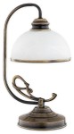 Lampka stołowa Lambda 1-punktowa O3178 L1 PAT, z białym, szklanym kloszem i metalową podstawą w odcieniach brązu. Ujęcie z boku, pokazujące elegancki kształt oraz dekoracyjny uchwyt. Idealna do biura lub na stół.