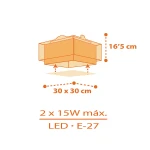 Plafon 2-punktowy Dinozaury o wymiarach 30 x 30 cm, wysokość 16,5 cm. Zastosowanie dwóch żarówek LED E-27, maksymalna moc 15W. Kształt prostokątny, w kolorze pomarańczowym z motywem dinozaurów.