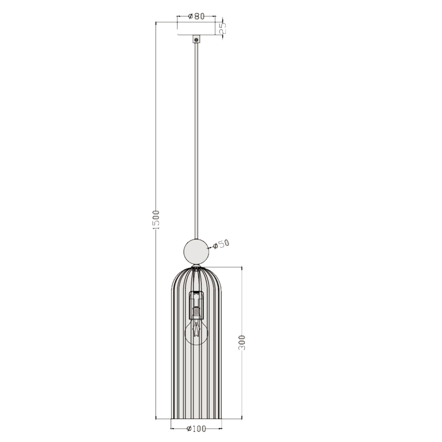 Lampa wisząca Piega 1-punktowa w kolorze patynowym i białym, o wysokości 1500 mm i średnicy 100 mm. Ma cylindryczny klosz z dekoracyjnymi żłobieniami, zawieszona na długim kablu, z okrągłym mocowaniem sufitowym.