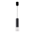 Lampa wisząca Manacor LP-232/1P BK w kolorze czarnym, z metalowym kloszem w formie walca. Zawieszona na cienkim kablu, z przezroczystą dolną częścią. Montowana na suficie, minimalistyczna stylistyka.