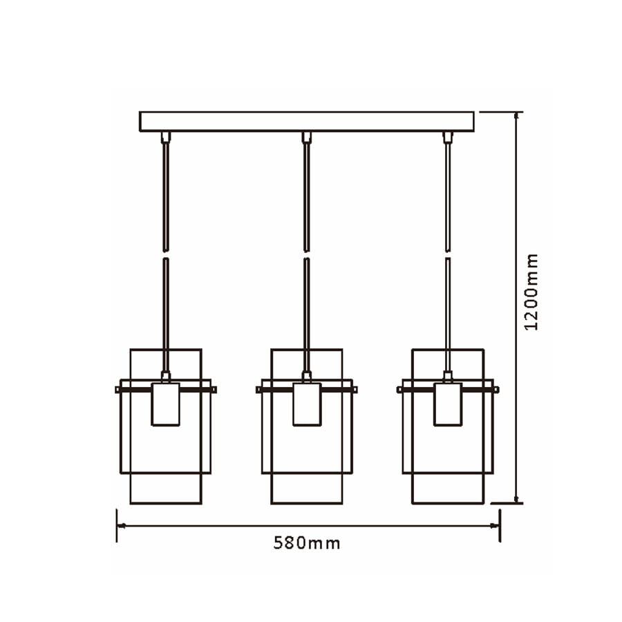 Lampa wisząca Savona 3-punktowa w kolorze czarnym i chromowanym, z trzema kloszami na długich zawieszeniach. Wymiary: długość 580 mm, wysokość 1200 mm. Prosty design, idealna do nowoczesnych wnętrz.