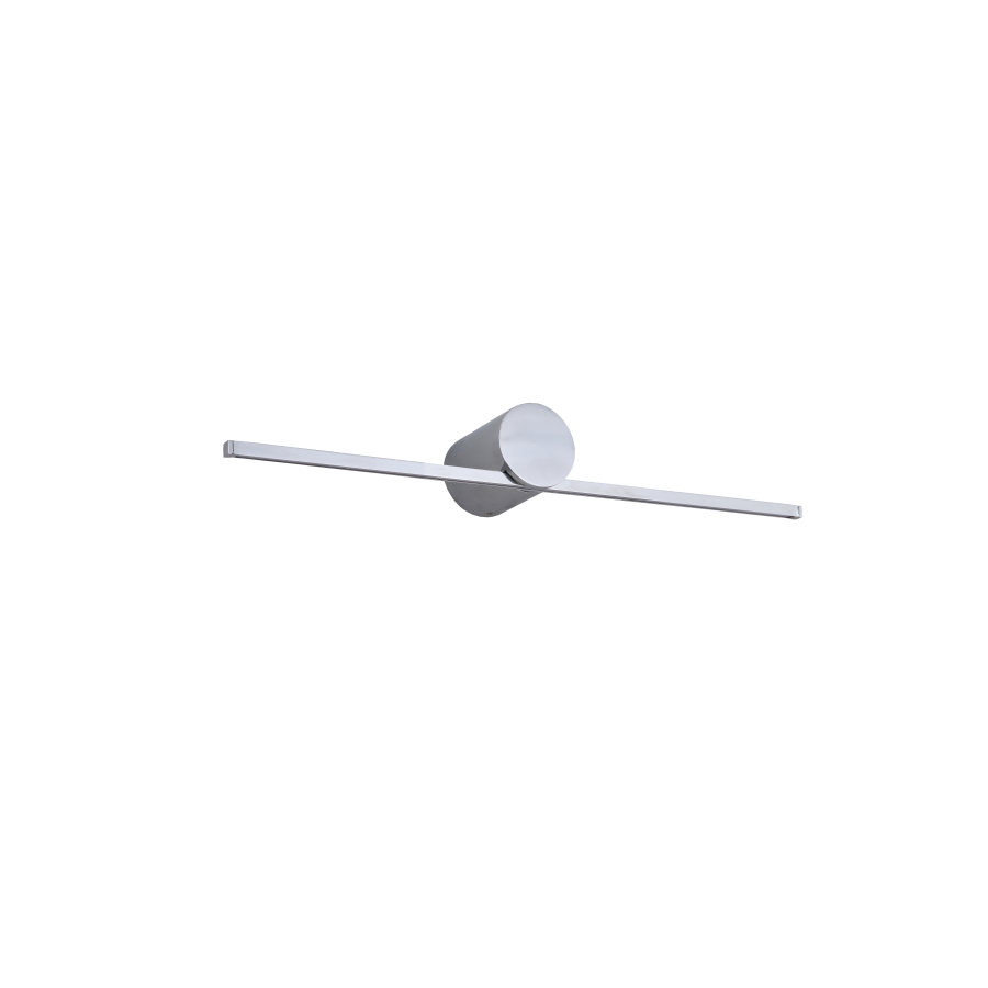Kinkiet Modern Slim M LED IP44 w kolorze chromu, z prostokątnym, wąskim źródłem światła oraz okrągłą podstawą. Produkt o długości 40 cm, z diodami o mocy 6W i temperaturze barwowej 3000K. Ujęcie frontalne, montowany na ścianie.