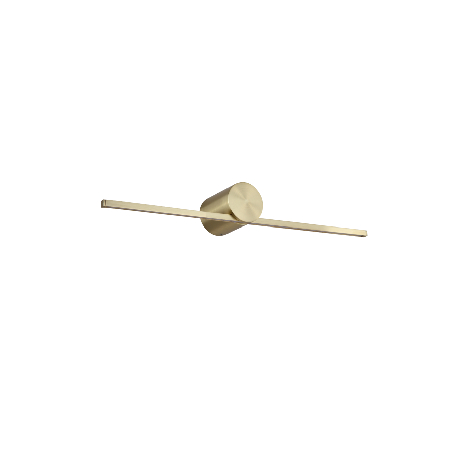Kinkiet Modern Slim M LED IP44 w kolorze złotym, o wymiarach L40 cm, z 1 punktem świetlnym. Posiada minimalistyczny design z okrągłą podstawą i prostokątnym ramieniem, zamontowany poziomo na białym tle. Wydajność 6W, ciepłe światło 3000K.