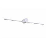 Kinkiet Modern Slim L LED IP44 w kolorze białym, z okrągłą podstawą i prostokątnym źródłem światła. Ujęcie frontalne, produkt zamontowany na ścianie, emituje światło o temperaturze 3000K. Idealny do nowoczesnych wnętrz.