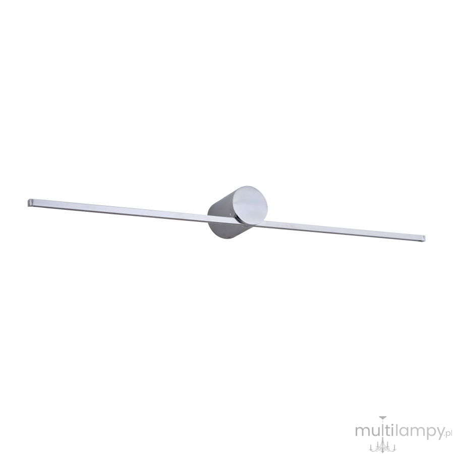 Kinkiet Modern Slim L LED IP44 w chromowanej obudowie, jednolity, prostokątny klosz o długości 60 cm, montowany na okrągłej podstawie. Oświetlenie o mocy 8W, barwa światła 3000K, idealny do nowoczesnych wnętrz.