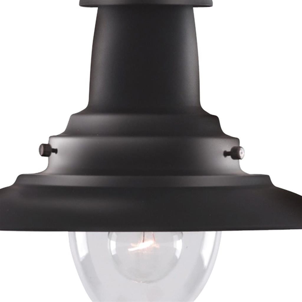 Lampa wisząca Fisherman D32 w kolorze czarnym, 1-punktowa. Wykonana z metalu, z okrągłym kloszem i przezroczystą żarówką. Ujęcie z góry, pokazujące detal montażu i elegancki design.