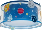 Plafon 2-punktowy Planety w kształcie cylindrycznym, z niebieskim tłem. Na powierzchni ilustracje planet, rakiety, astronauty oraz gwiazd. Elementy dekoracyjne w żywych kolorach, z logo venus i neptune. Produkt montowany na suficie.
