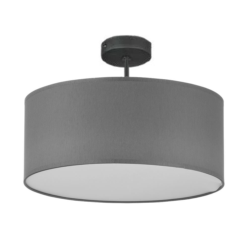 Lampa sufitowa 4-punktowa Rondo D40 w kolorze szarym. Okrągły klosz z materiału, dostępny w pozycji wiszącej. Widoczny metalowy uchwyt montażowy, minimalistyczny design. Tło jasne, podkreślające kształt lampy.