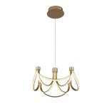 Złota lampa wisząca Signature LED z 8 punktami świetlnymi, o eleganckim, nowoczesnym designie. Produkt zawiera stylowe, zakrzywione ramiona i jest zawieszony na cienkim przewodzie. Idealna do aranżacji wnętrz.