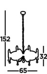 Lampa wisząca Infinity 8-punktowa w kolorze czarnym. Posiada ośmiokątne, dekoracyjne klosze umieszczone na długim zwisie. Wymiary: wysokość 152 cm, szerokość 65 cm, głębokość 32 cm. Zawieszona na cienkim łańcuchu.
