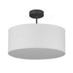 Lampa sufitowa Rondo D40 w białym kolorze, o okrągłej formie. Wisi na czarnym stelażu, z widocznym mocowaniem. Wnętrze lampy jest gładkie, co podkreśla minimalistyczny design. Idealna do nowoczesnych wnętrz.