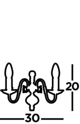 Flemish kinkiet 2-punktowy w antycznym mosiądzu, z dwoma świecznikami o wysokości 20 cm i szerokości 30 cm. Elegancki design z klasycznymi detalami, idealny do aranżacji wnętrz.