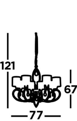 Alberto żyrandol 8-punktowy w kolorze antycznego mosiądzu, wiszący, z klasycznym wzorem. Wymiary: wysokość 121 cm, szerokość 77 cm, głębokość 67 cm. Elegancka konstrukcja z ośmioma miejscami na żarówki.