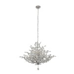 Lampa wisząca 11-punktowa w chromie, z ozdobnymi, przezroczystymi kryształkami w kształcie liści. Zawieszona na łańcuchu, z okrągłym mocowaniem sufitowym. Stylowy akcent do nowoczesnych wnętrz.