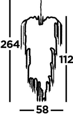 Żyrandol Waterfall 13-punktowy w chromowanym wykończeniu. Ma kształt wody spływającej, z wymiarami 264 mm wysokości, 112 mm szerokości i 58 mm głębokości. Zawieszony na cienkim przewodzie, idealny do nowoczesnych wnętrz.