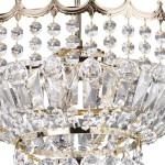 Złota lampa sufitowa 5-punktowa Versailles 9113-39GO, ozdobiona kryształowymi elementami. Widoczne detale to przezroczyste kryształy w różnych kształtach, zawieszone na złotej konstrukcji, co tworzy elegancki i luksusowy wygląd.