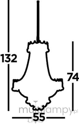 Żyrandol Versailles 9-punktowy w kolorze chromu, o wymiarach 132 cm wysokości i 55 cm szerokości. Elegancki, z ozdobnym kształtem, idealny do stylowych wnętrz.