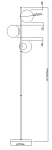 Czarna lampa podłogowa Dorado LP-002/3F z trzema okrągłymi kloszami o średnicy 150 mm, z prostą, metalową podstawą o średnicy 300 mm. Wysokość całkowita wynosi 1610 mm. Klosze umieszczone na różnych wysokościach, elegancki design.