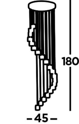 Lampa wisząca Ice Cube LED H180, 20-punktowa, z chromowanym wykończeniem. Przeznaczona do montażu na suficie, z konstrukcją w formie spiralnej, wysokość 180 cm, szerokość 45 cm.