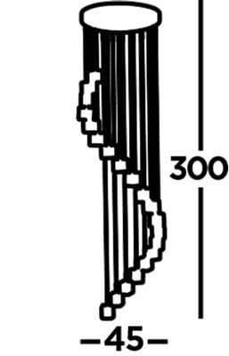 Lampa wisząca Ice Cube LED H300, 20-punktowa, w kolorze chrom, o wysokości 300 mm i szerokości 45 mm. Zawieszona w formie spiralnej, z prostokątnymi punktami świetlnymi, idealna do nowoczesnych wnętrz.