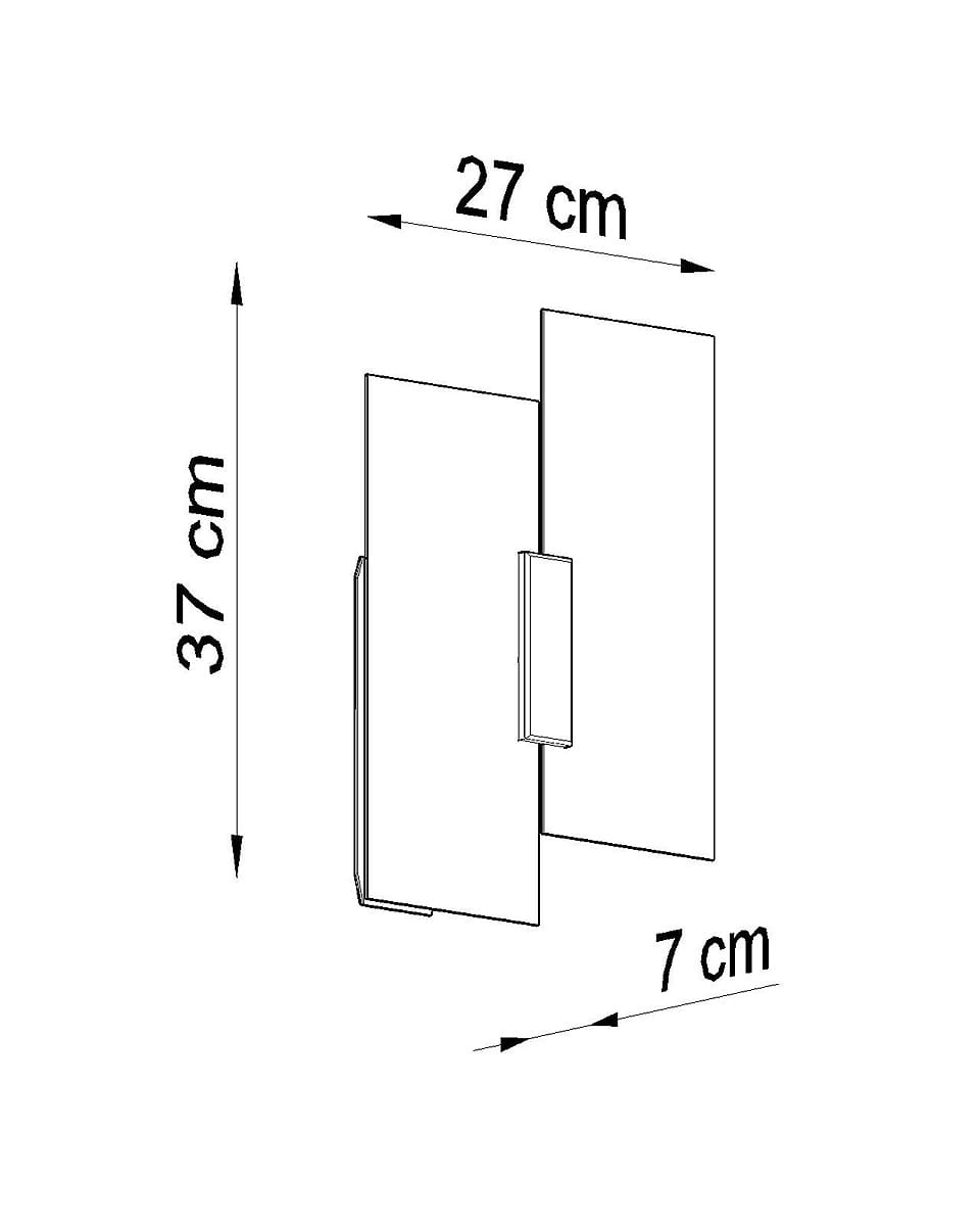 Kinkiet Fabiano 2-punktowy SL.0197, z kształtem prostokątnym, o wymiarach 37 cm wysokości, 27 cm szerokości i 7 cm głębokości. Wykonany z materiału o gładkiej fakturze, montowany na ścianie, idealny do oświetlenia wnętrz.