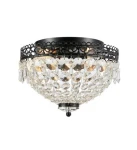 Czarna lampa sufitowa Joline 2-punktowa z przezroczystymi kryształkami. Okrągła forma z metalową obręczą i dekoracyjnymi elementami, montowana sufitowo. Dwa źródła światła widoczne wewnątrz.
