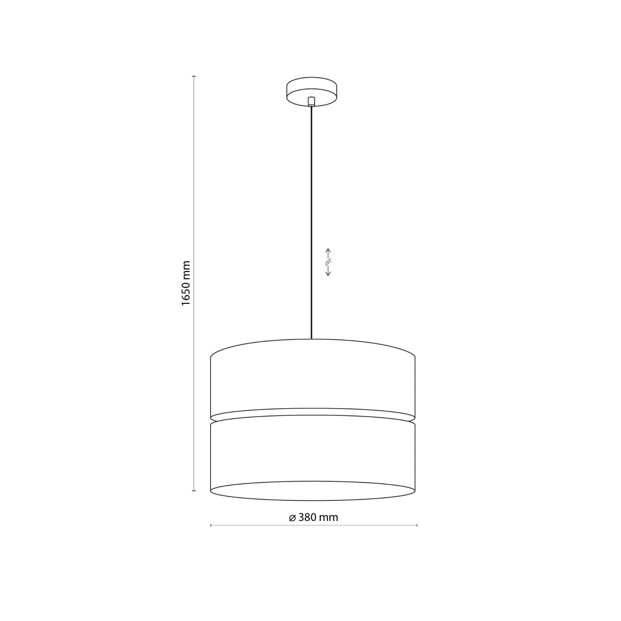 Lampa wisząca Eco D38 o średnicy 380 mm, z regulowaną wysokością 1650 mm. Okrągły klosz z dwóch poziomych pierścieni, zawieszona na cienkim przewodzie. Prosta forma, idealna do nowoczesnych wnętrz.