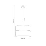 Lampa wisząca Eco D38 o średnicy 380 mm, z regulowaną wysokością 1650 mm. Okrągły klosz z dwóch poziomych pierścieni, zawieszona na cienkim przewodzie. Prosta forma, idealna do nowoczesnych wnętrz.