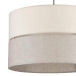 Lampa wisząca Eco D50 w kolorze białym i szarym, składająca się z dwóch okrągłych kloszy z tkaniny, zawieszona na czarnym przewodzie. Górny klosz jest biały, dolny w odcieniu szaro-beżowym, tworząc nowoczesny design.