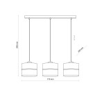 Eco lampa wisząca 3-punktowa 5771 w kształcie cylindrów zawieszona na prostokątnej podstawie. Długość zawieszenia 800 mm, odległość między punktami 770 mm. Dwa różne poziomy wysokości kloszy, każdy o średnicy 200 mm. Idealna do nowoczesnych wnętrz.