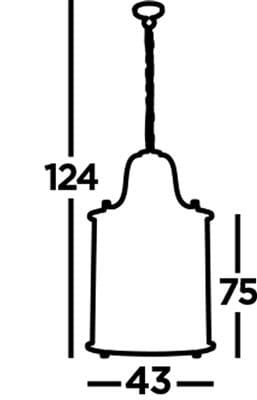 Lampa wisząca Lantern Grande 8-punktowa w kolorze czarnym, o wymiarach 124 cm wysokości i 43 cm średnicy, z dekoracyjnym zawieszeniem. Prosta, cylindryczna forma z widocznym mocowaniem.