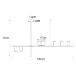 Kwietnik lampa wisząca Rocco, 5-punktowa, czarna. Ułożona poziomo, z centralnym uchwytem i pięcioma miejscami na doniczki. Wymiary: 136 cm szerokości, 72 cm wysokości, z odległością 17 cm do doniczki. Prosta, nowoczesna konstrukcja.