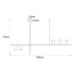 Lampa wisząca Rocco 5-punktowa w kolorze czarnym, o wymiarach 136 cm szerokości i 72 cm wysokości. Posiada prostą konstrukcję z pięcioma cylindrycznymi kloszami. Montaż sufitowy, elegancki design.