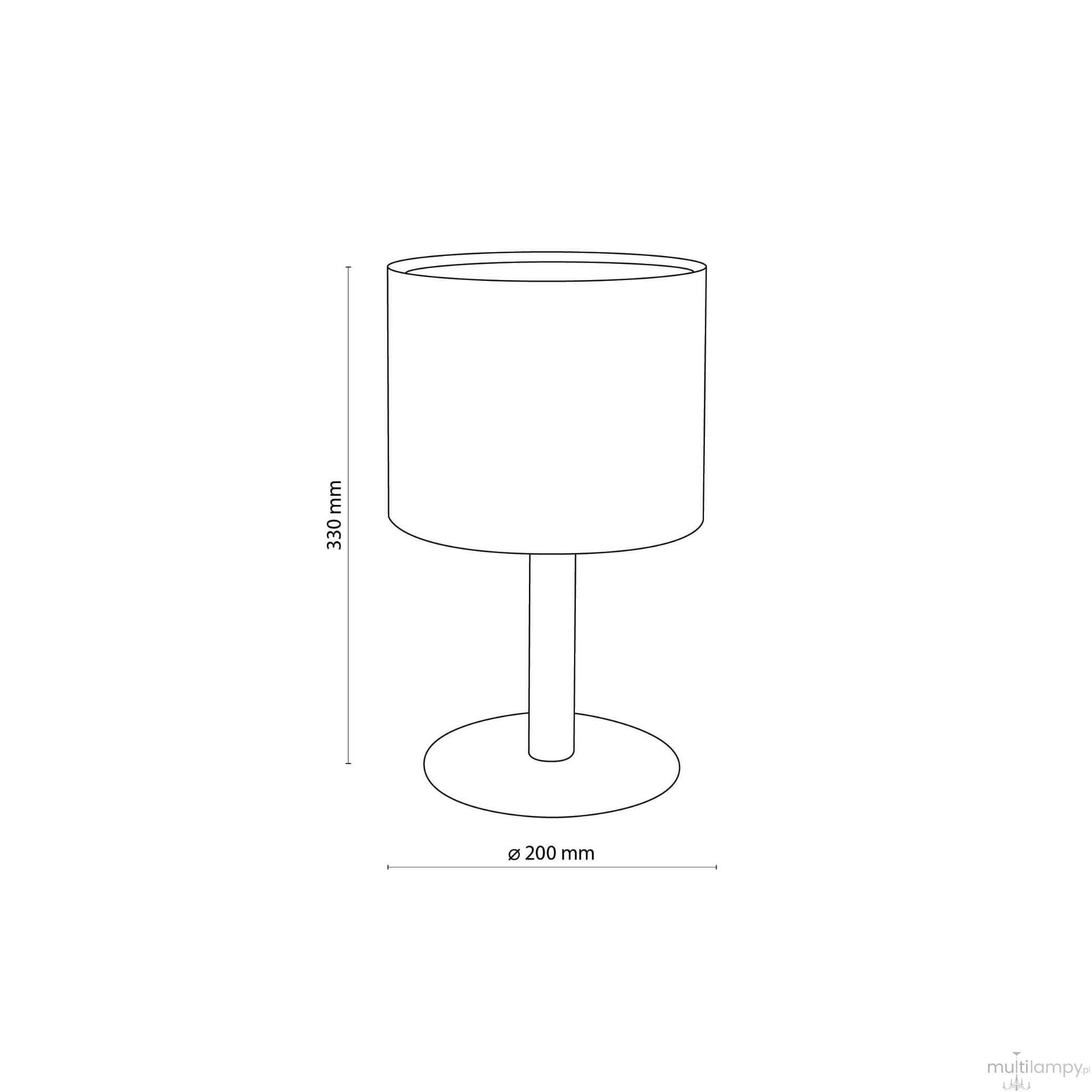 Lampka stołowa Deva Nature 1-punktowa o wysokości 330 mm i średnicy podstawy 200 mm. Posiada okrągły klosz na prostym, cylindrycznym stelażu, prezentując minimalistyczny design. Ujęcie frontalne, na białym tle.