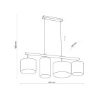 Lampa wisząca Deva Nature 4-punktowa, z metalową belką i czterema cylindrycznymi kloszami. Wymiary: długość 960 mm, wysokość 1000 mm, odległość od sufitu 220 mm. Prosta konstrukcja, idealna do nowoczesnych wnętrz.