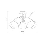 Vaio lampa sufitowa 5-punktowa w kolorze czarnym, o wymiarach 500 mm średnicy i 300 mm wysokości. Składa się z pięciu kloszy zamocowanych na metalowej podstawie, zapewniających równomierne oświetlenie w pomieszczeniu.