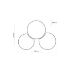 Plafon 3-punktowy Mona Nature, o wymiarach 540 mm szerokości i 420 mm wysokości, z trzema okrągłymi źródłami światła. Ułożenie symetryczne, z wysokością 300 mm. Prosty, nowoczesny design, idealny do różnych wnętrz.