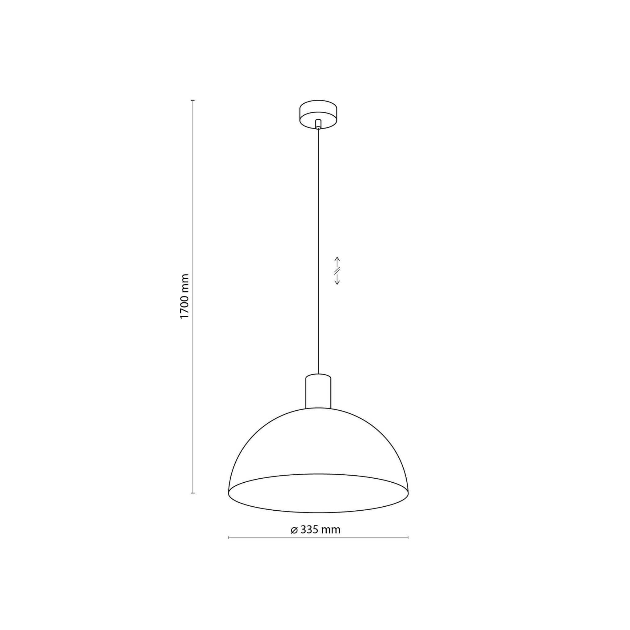 Lampa wisząca Oslo 1-punktowa w kolorze białym, o okrągłym kloszu o średnicy 335 mm i wysokości 1700 mm. Zawieszona na cienkim przewodzie, prezentuje minimalistyczny design.