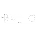 Czarna lampa sufitowa Albio z trzema punktami świetlnymi, o wymiarach 68 cm długości i 17 cm wysokości. Prosta konstrukcja z prostokątną podstawą oraz okrągłym elementem. Stylowy i minimalistyczny design, idealna do nowoczesnych wnętrz.