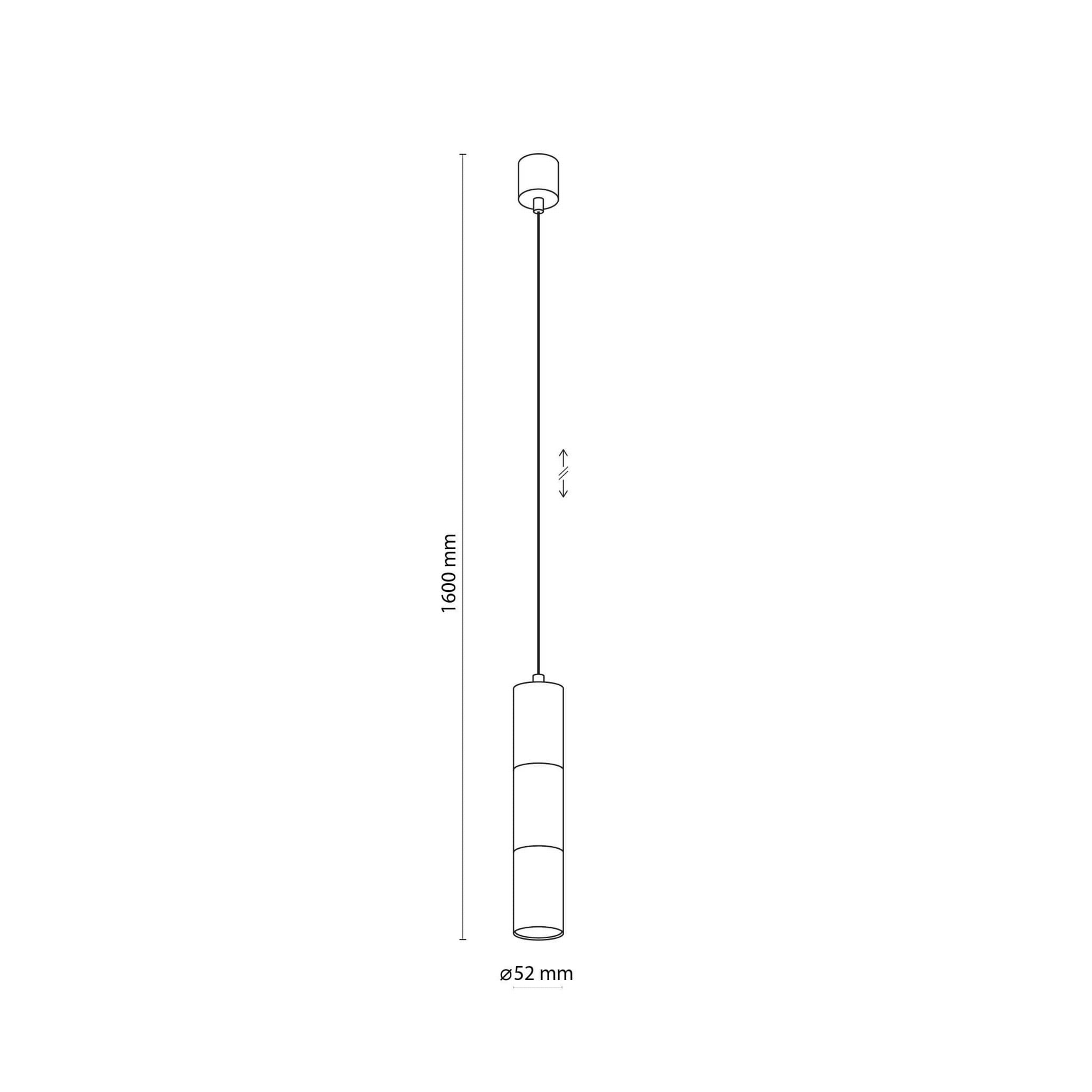 Lampa wisząca Vivien 1-punktowa w kolorze czarnym i złotym, o długości 1600 mm i średnicy 52 mm. Prosty, cylindryczny kształt z zawieszeniem, idealna do nowoczesnych wnętrz. Tło białe, podkreślające design lampy.