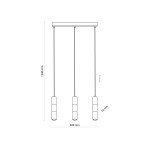 Lampa wisząca Vivien 3-punktowa w kolorze czarnym i złotym, z trzema cylindrycznymi kloszami zawieszonymi na cienkich linkach. Wymiary: wysokość 1200 mm, długość 500 mm, średnica klosza 51 mm. Prosty, nowoczesny design.
