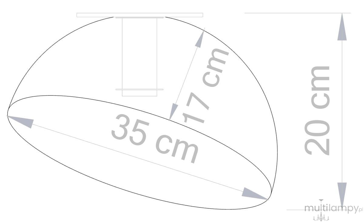 Lampa sufitowa Sfera D35 w kolorze białym z miedzianymi detalami, o średnicy 35 cm i wysokości 20 cm. Produkt ma zaokrąglony kształt, montowany na suficie, z widocznymi wymiarami 17 cm. Idealna do nowoczesnych wnętrz.