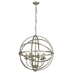 Lampa wisząca Orbit 6-punktowa w kolorze antycznego mosiądzu. Okrągła konstrukcja z widocznymi miejscami na żarówki, zawieszona na łańcuchu. Elegancki design z sześcioma punktami świetlnymi, idealna do nowoczesnych wnętrz.