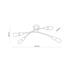 Złota lampa sufitowa Helix 4-punktowa z czterema elastycznymi ramionami, o wymiarach 620 mm szerokości i 200 mm wysokości. Prosta konstrukcja z miejscem na żarówki, montowana na suficie. Idealna do nowoczesnych wnętrz.